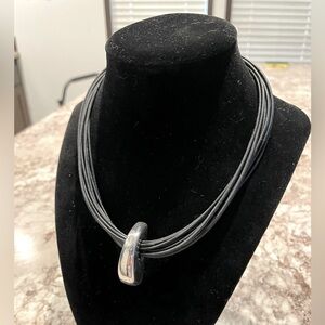 Elegant Black Necklace with Silver Pendant